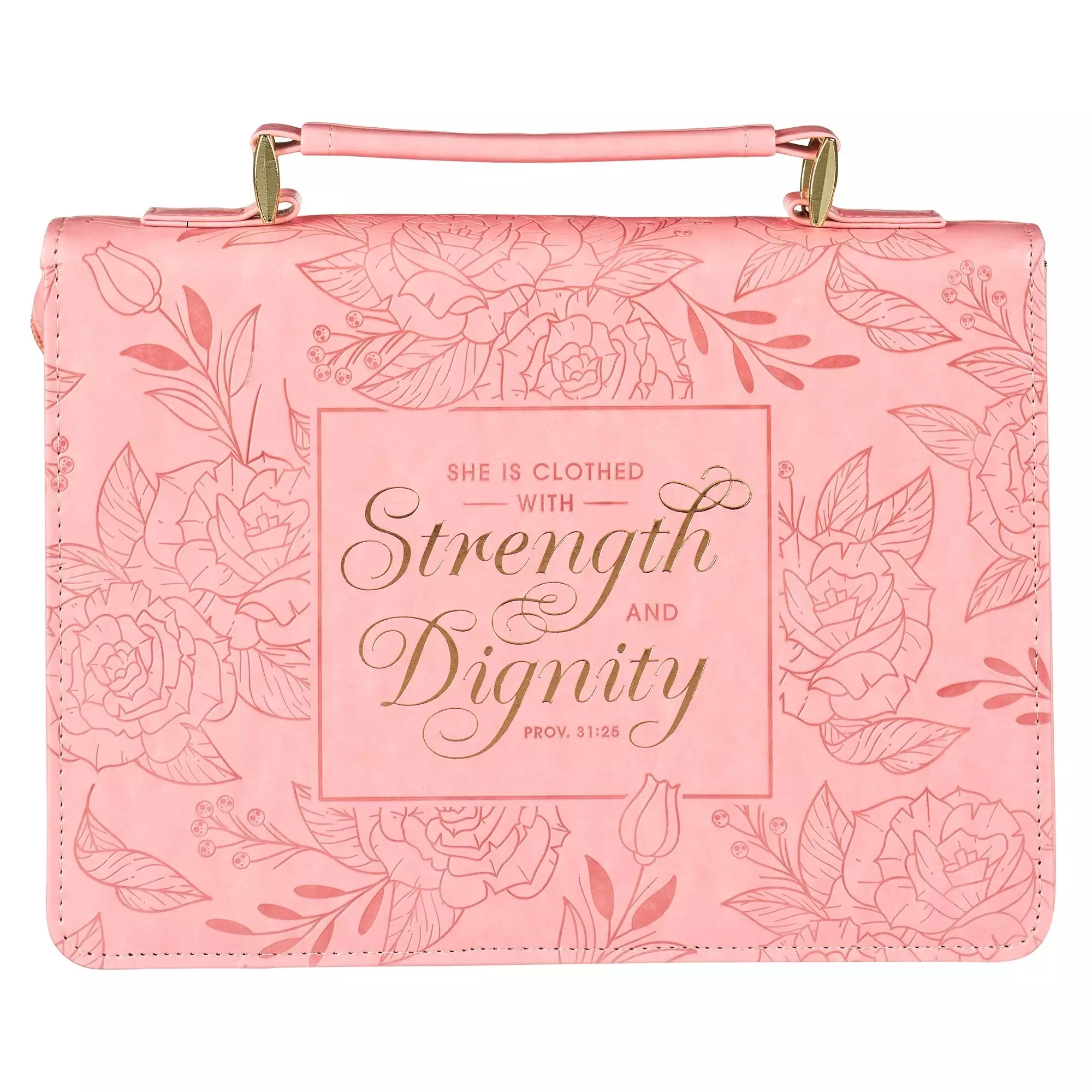 Medium Strength & Dignity Pink Floral Fashion Bible Cover - Prov. 31:25