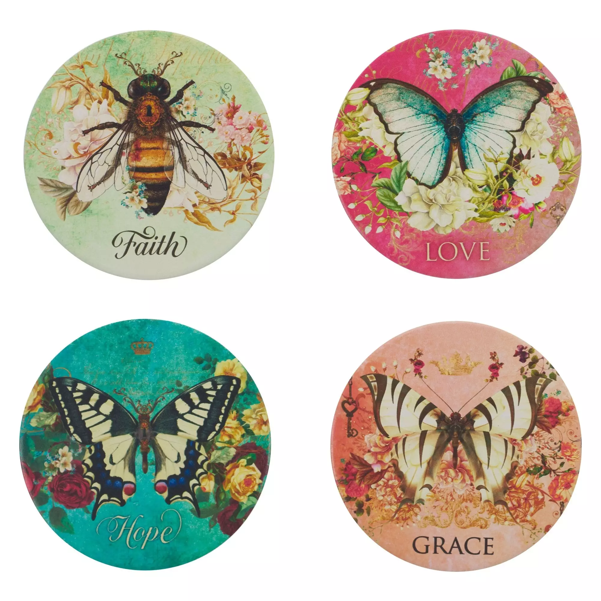 Ceramic Coasters 4/Set Butterflies/Bee