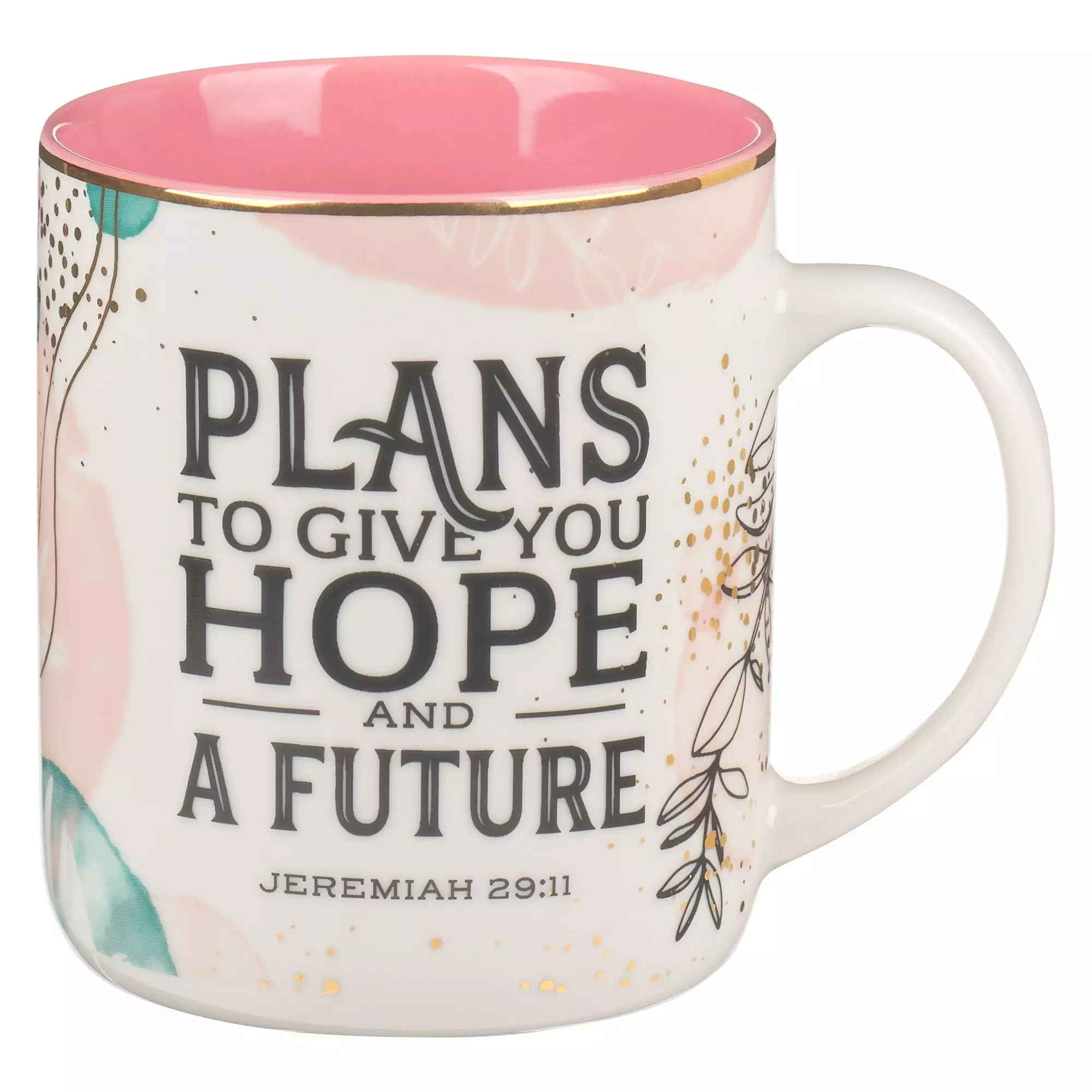Mug Pink/White Abstract/Leaves Plans Jer. 29:11