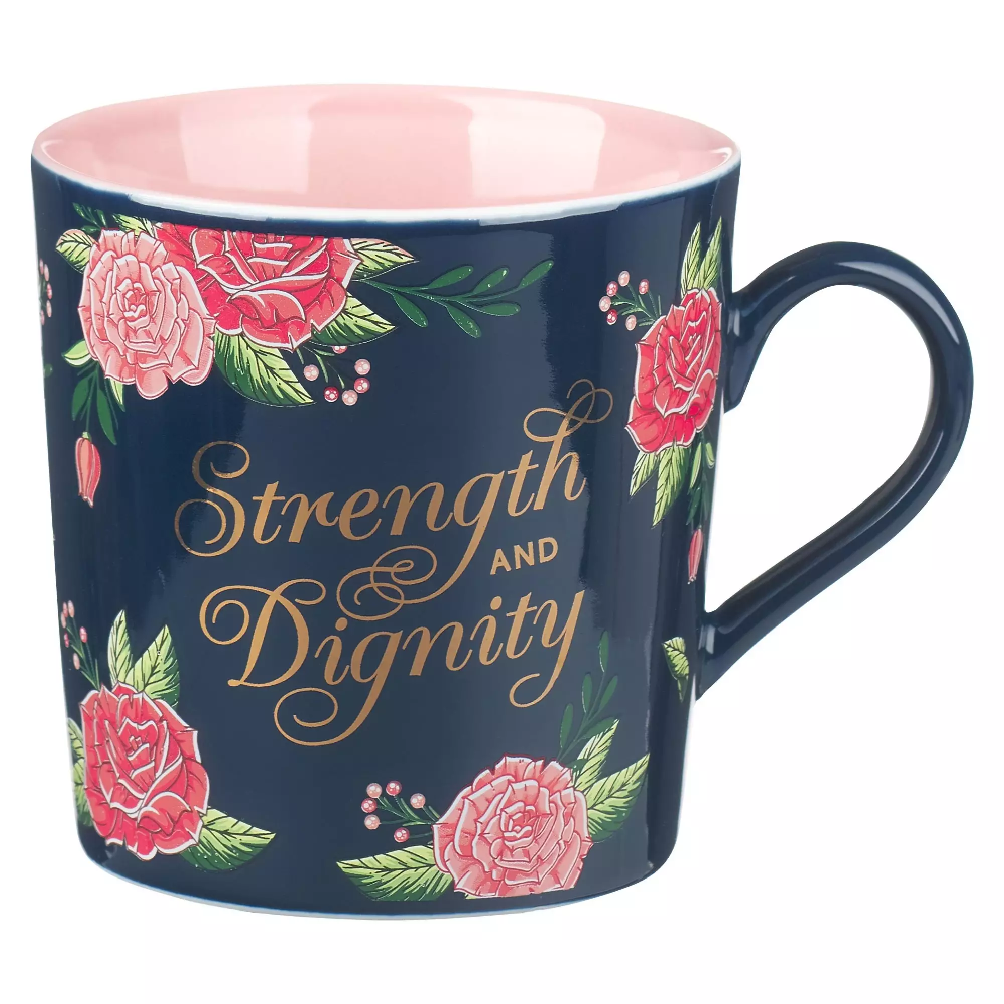 Mug Pink/Navy Floral Strength & Dignity Prov. 31:25
