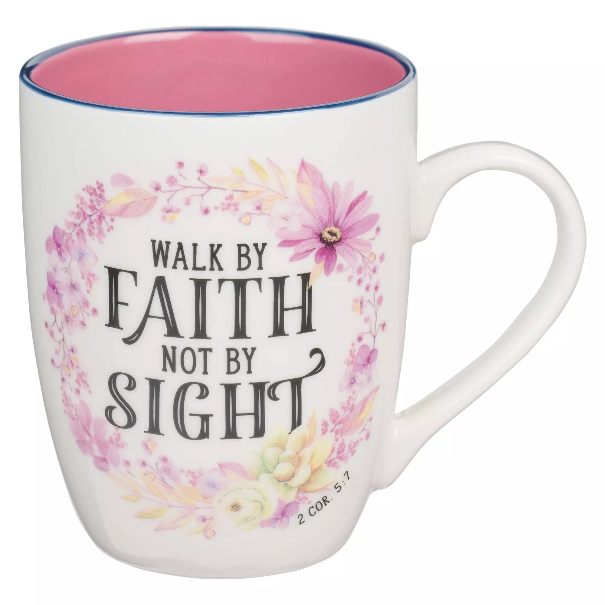 Mug Pink Wreath Walk by Faith 2 Cor. 5:7