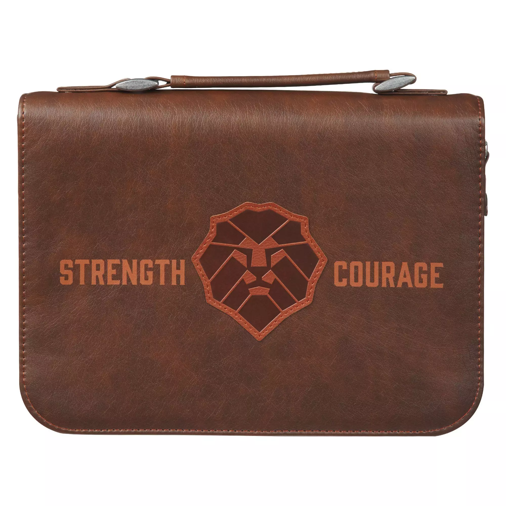 Large Bible Cover Classic Brown Lion Strength & Courage Josh. 1:9