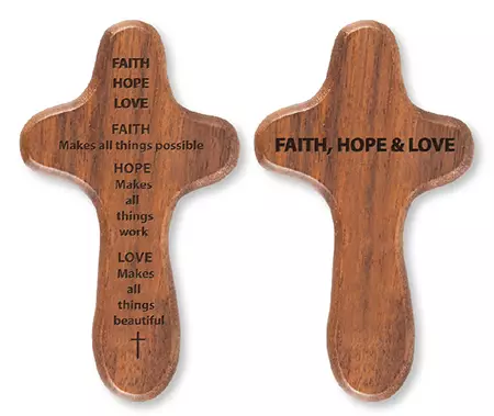 Faith Hope Love Wooden Holding Cross