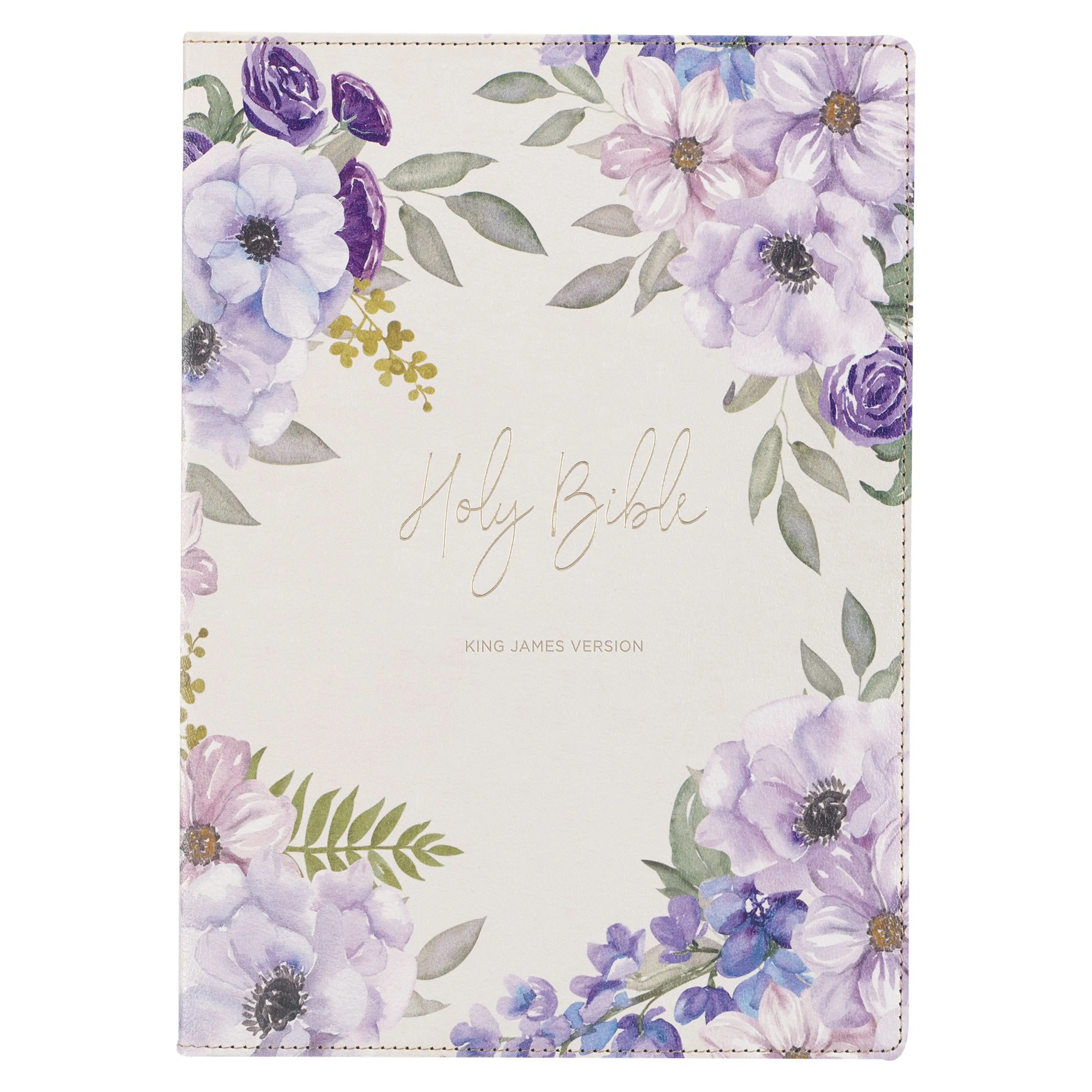 Lavender Floral Faux Leather Giant Print Full-size King James Version ...