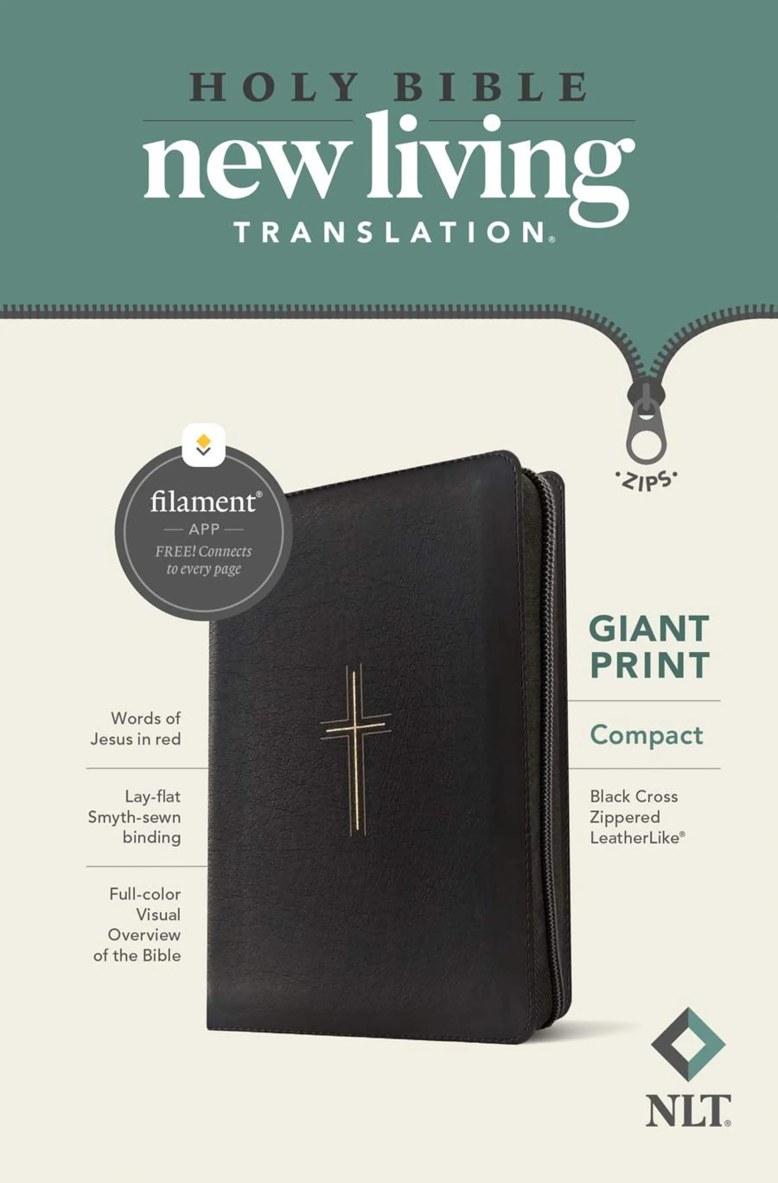 NLT Compact Giant Print Zipper Bible, Filament Enabled
