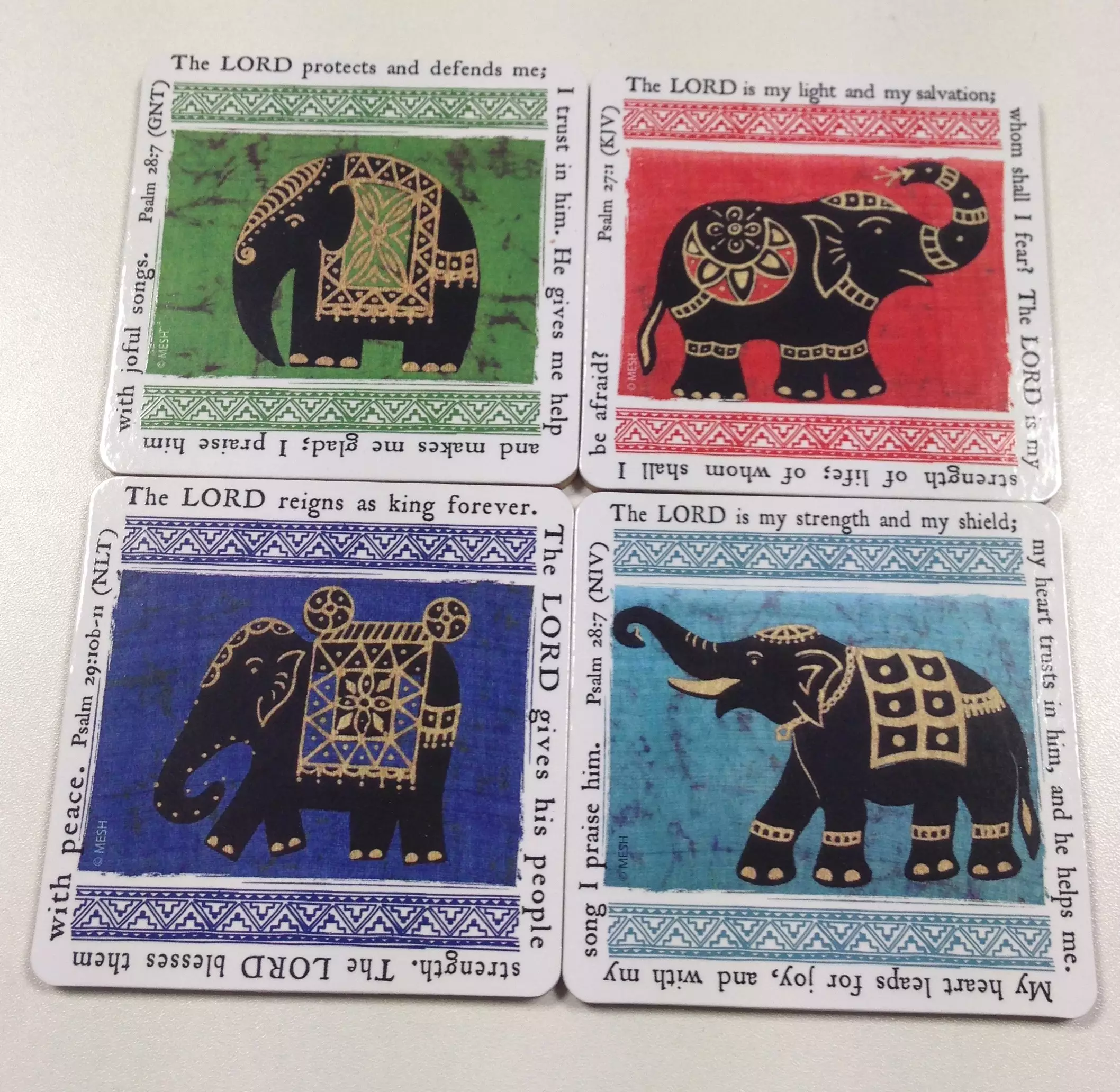 4 Elephant Coasters with Bible Verses