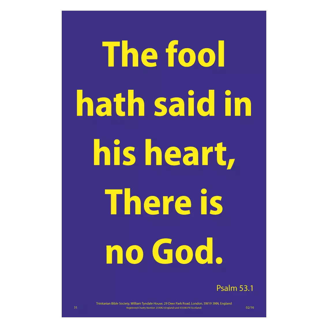 Waterproof Scripture Poster - Ps. 53.1