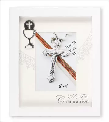 Communion Photo Frame/White Finish/Symbolic