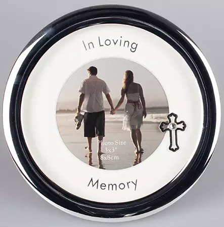 In Loving Memory Round with Cross Metal Photo Frame