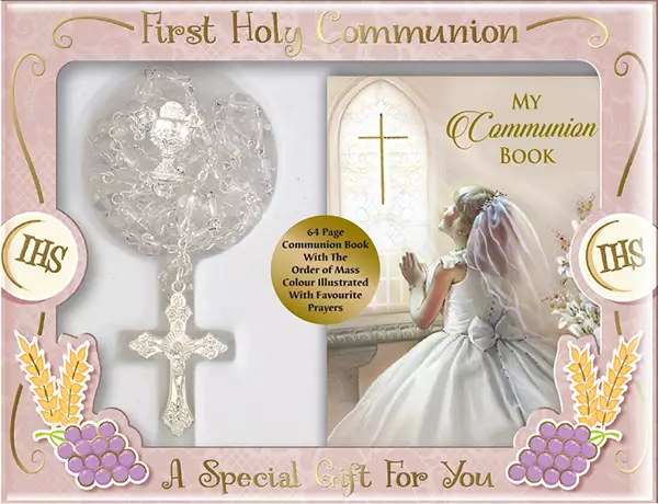 Communion Glass Rosary with Girl's Prayer Book