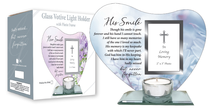 Glass Votive Light Holder/Photo Plaque/His Smile