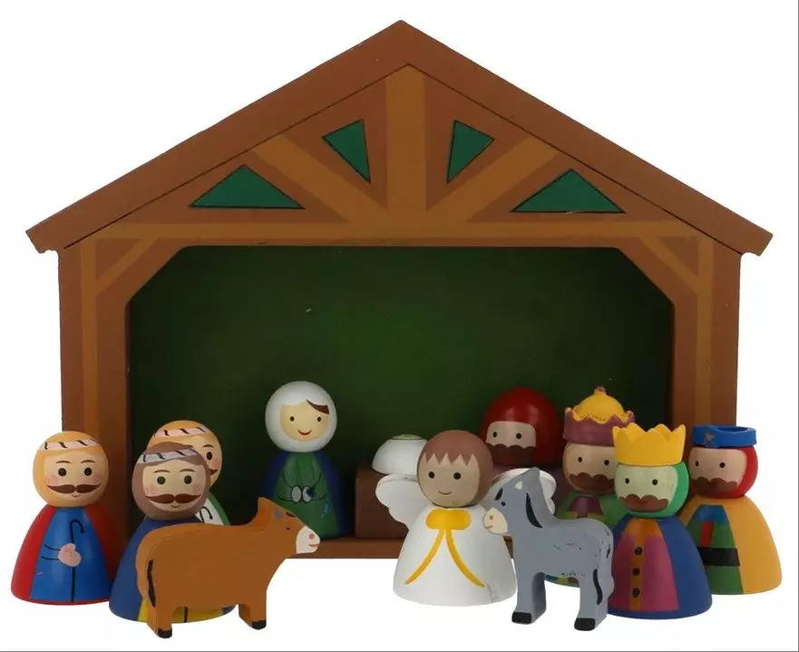 Children's Wood Nativity Set with Stable