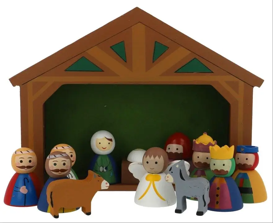 Children's Wood Nativity Set with Stable: Free Delivery at Eden.co.uk