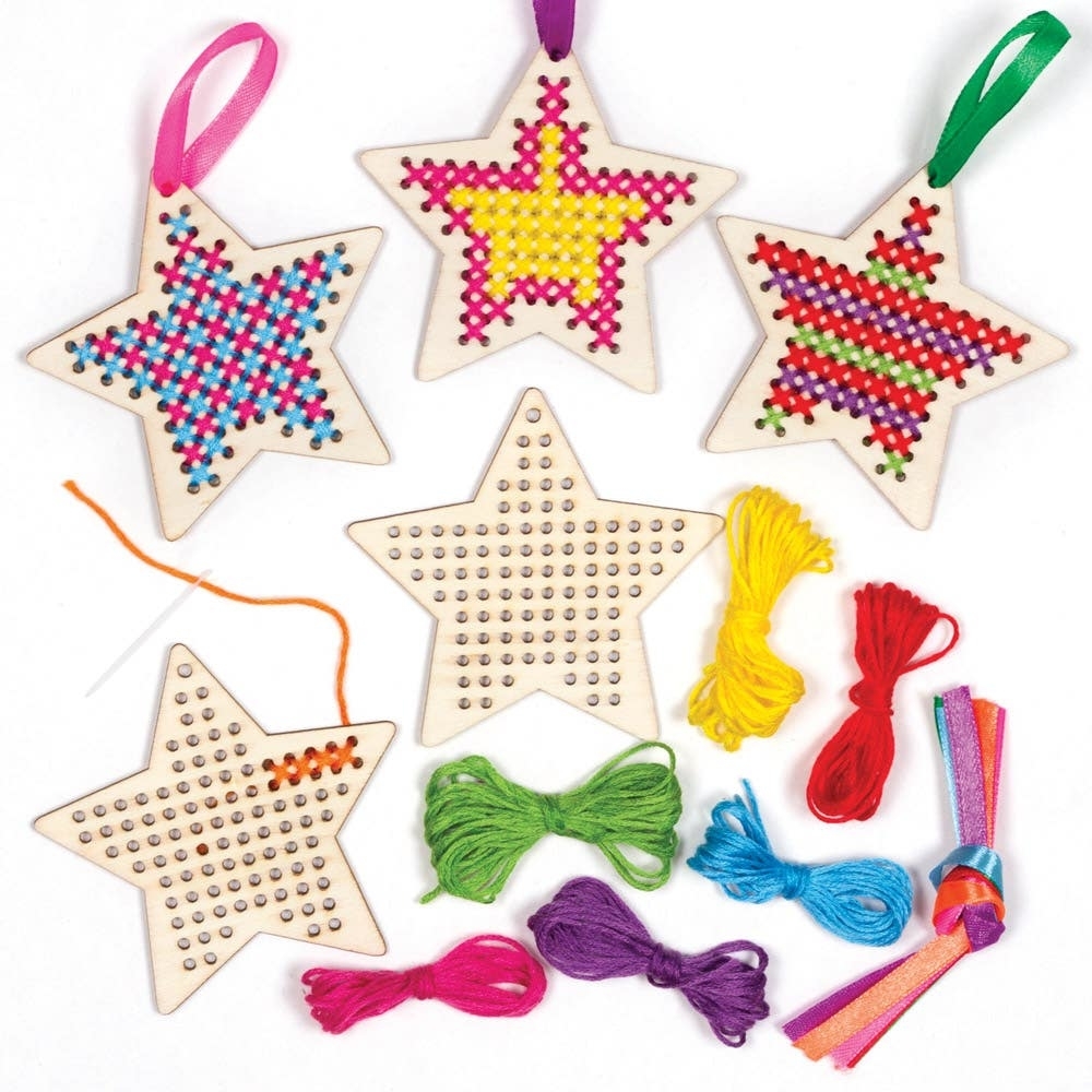 Star Wooden Cross Stitch Decoration Kits - Pack of 5