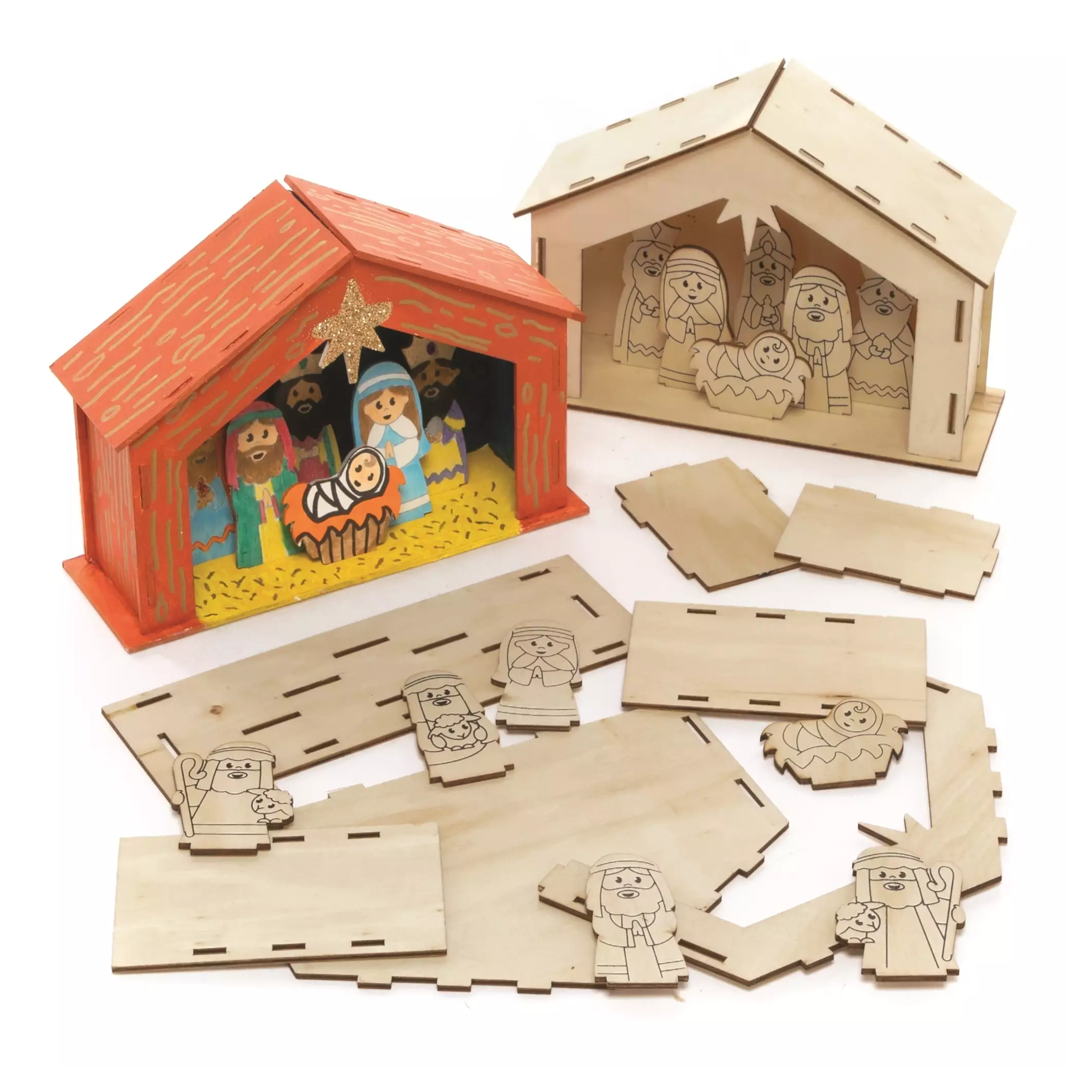 Wooden Nativity Stable Kits - Pack of 2