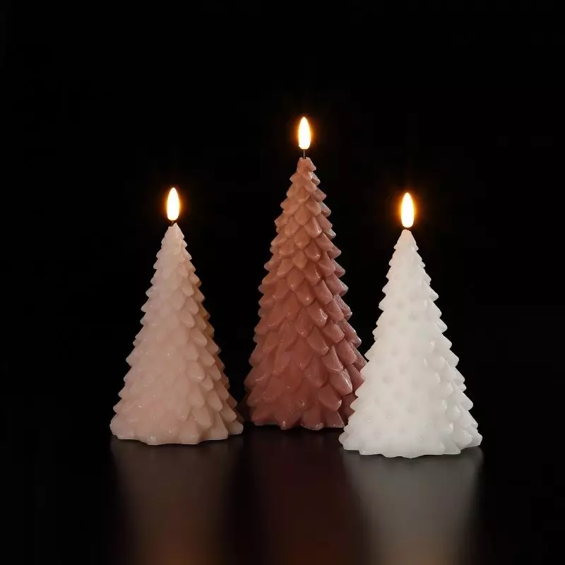 Christmas Tree Wax Candles White 15cm Pink 15cm Dark Pink 20cm