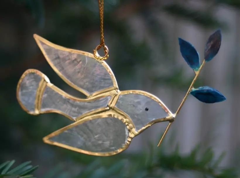 Hanging Gold Dove with Olive Branch
