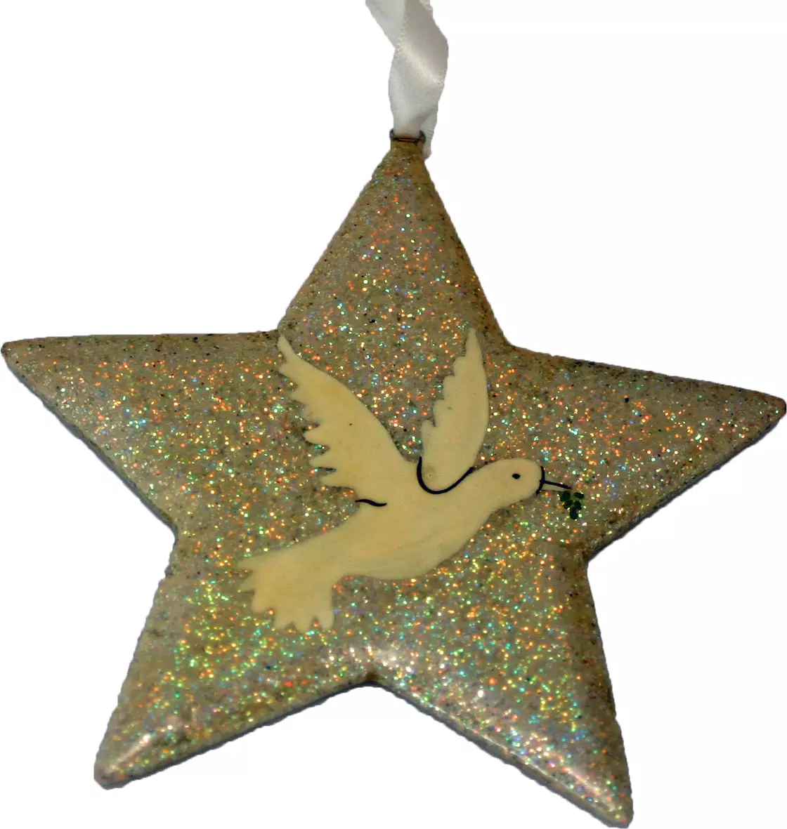 Silver Glitter Dove Christmas Star Decoration
