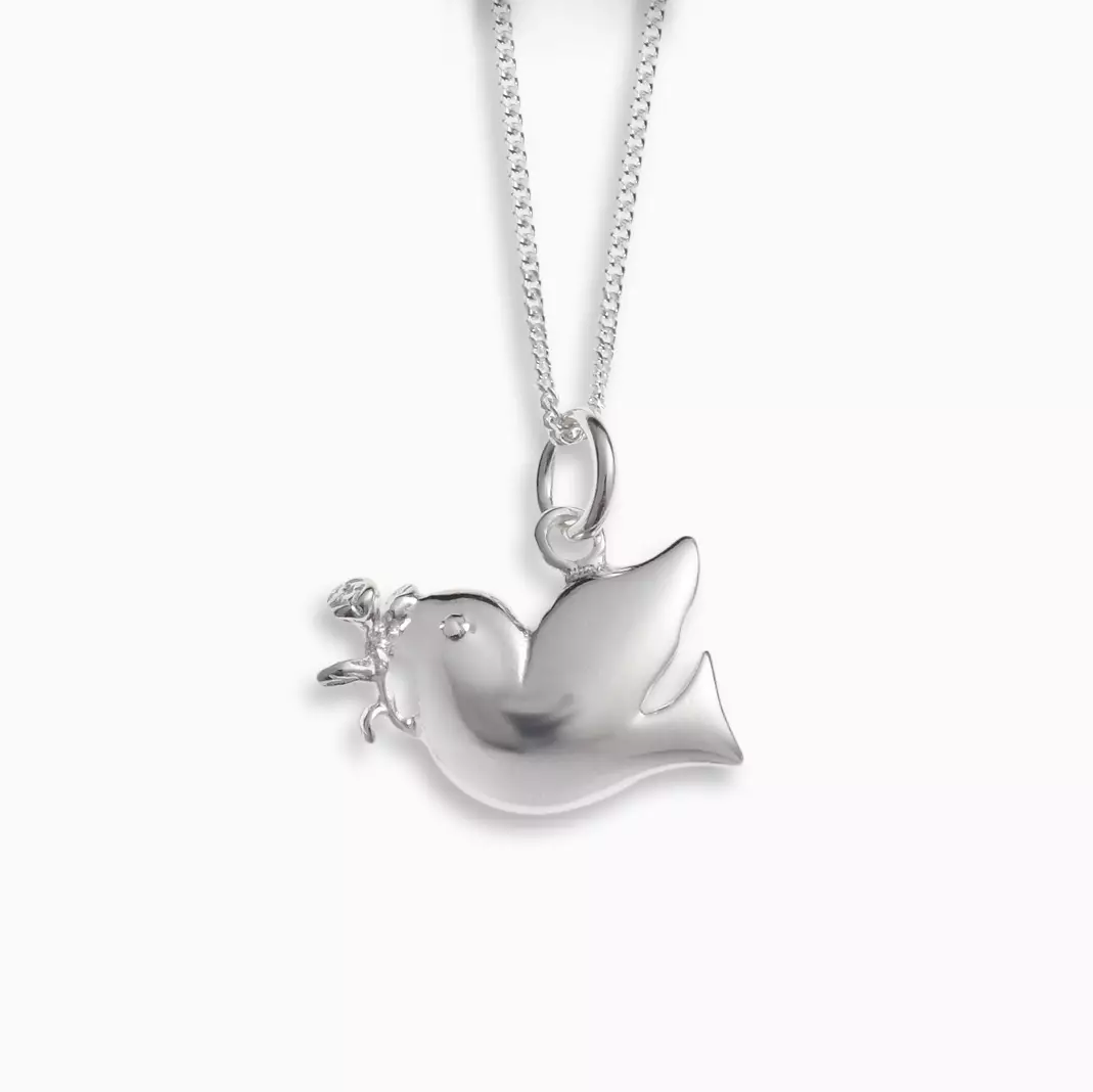 Silver Dove with Olive Branch Pendant
