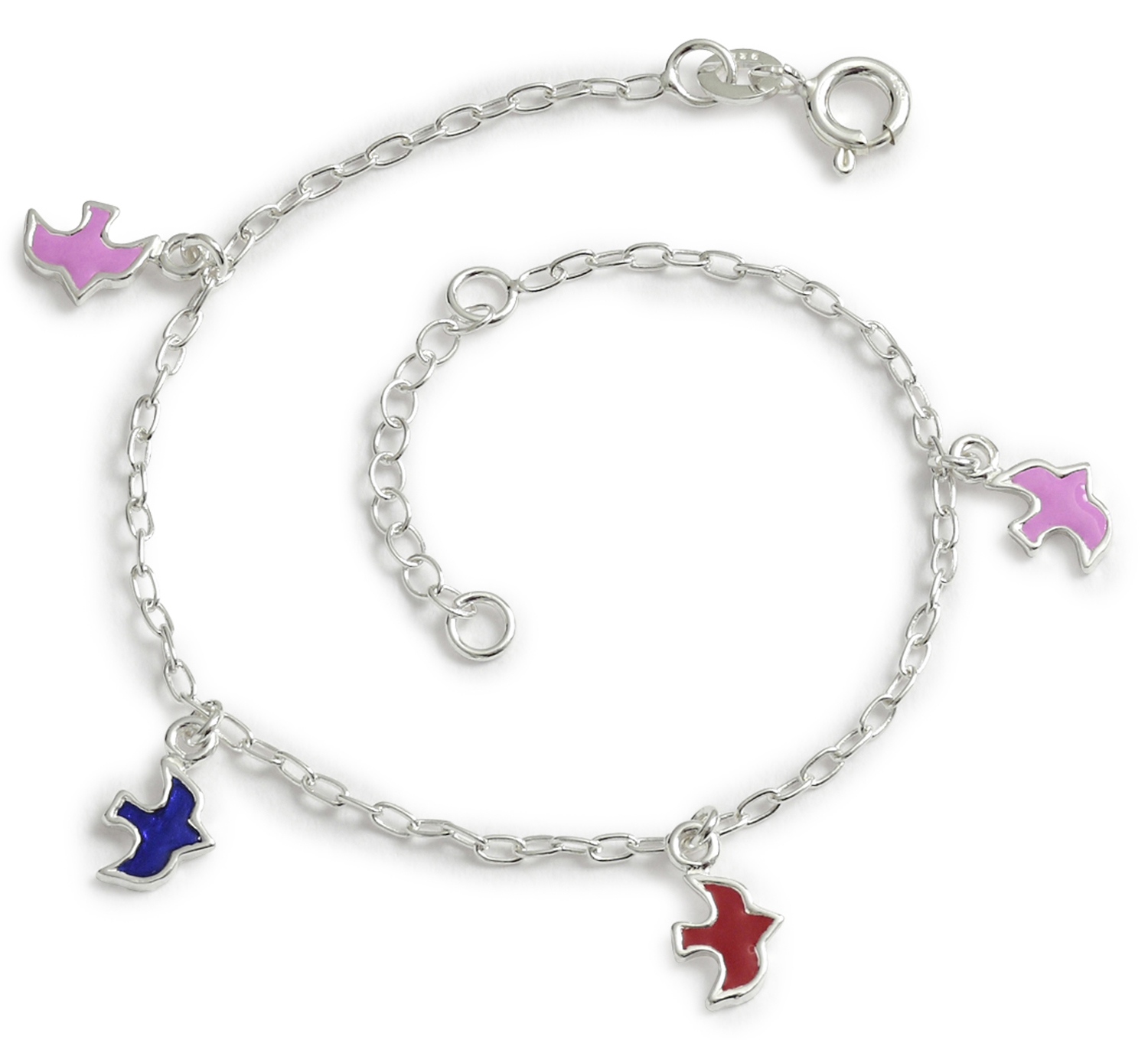 Children's Silver Bracelet with Enamel Dove Charms
