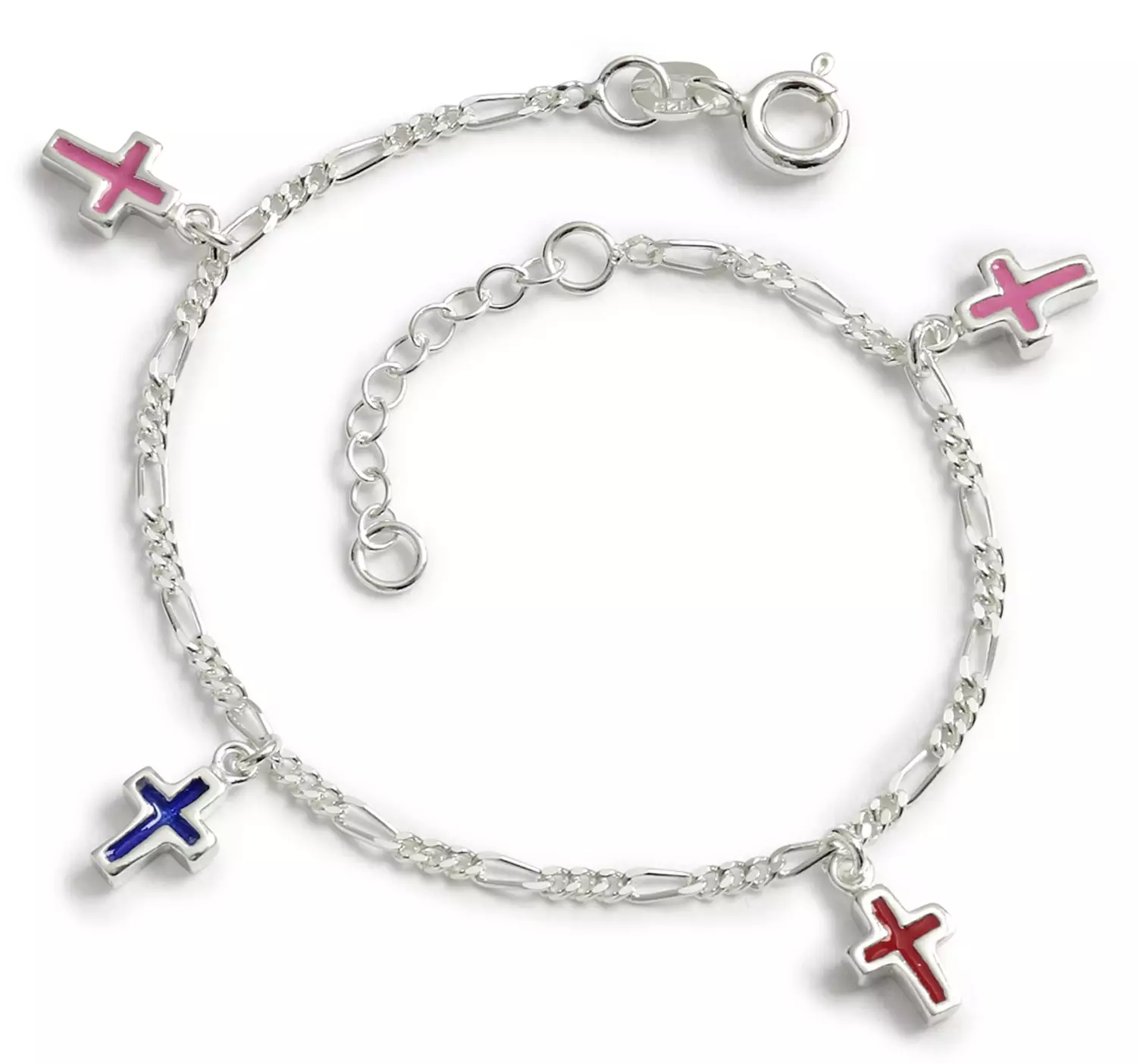 Children's Silver Bracelet with Enamel Cross Charms