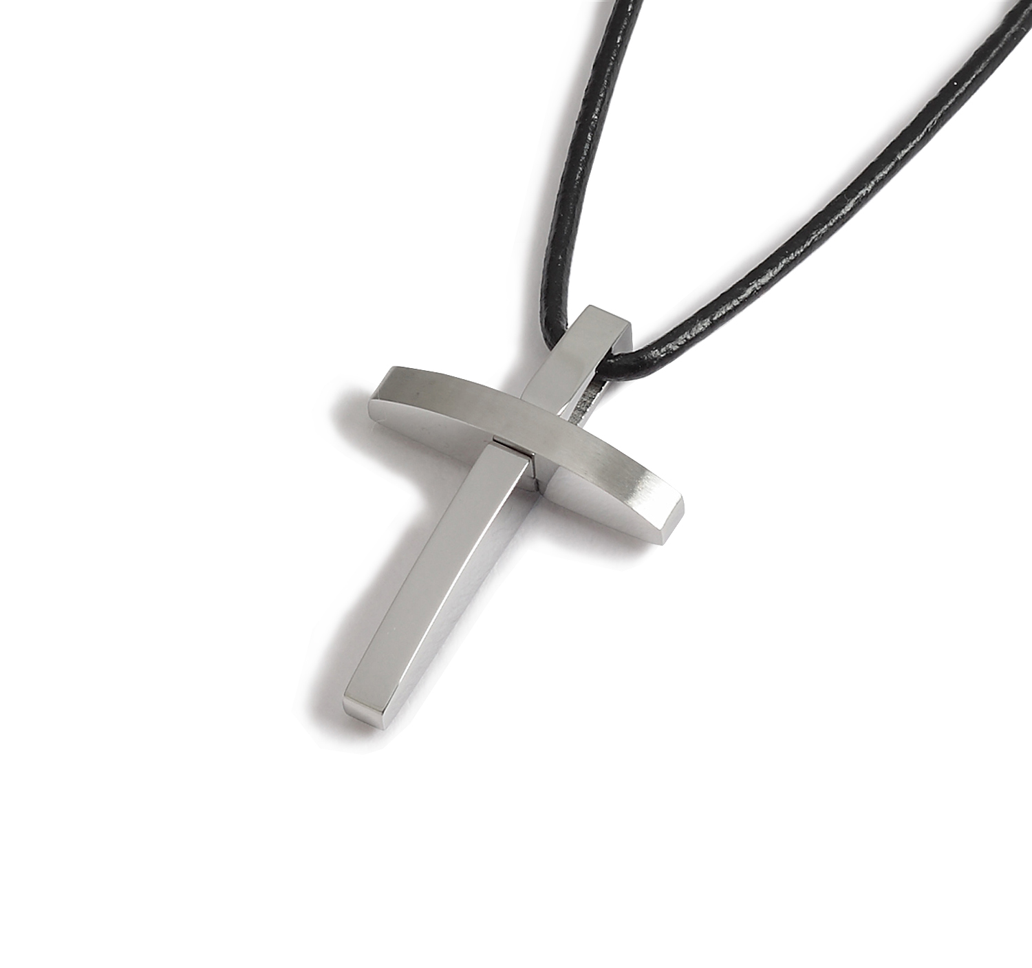 Mens cross necklace deals on leather cord