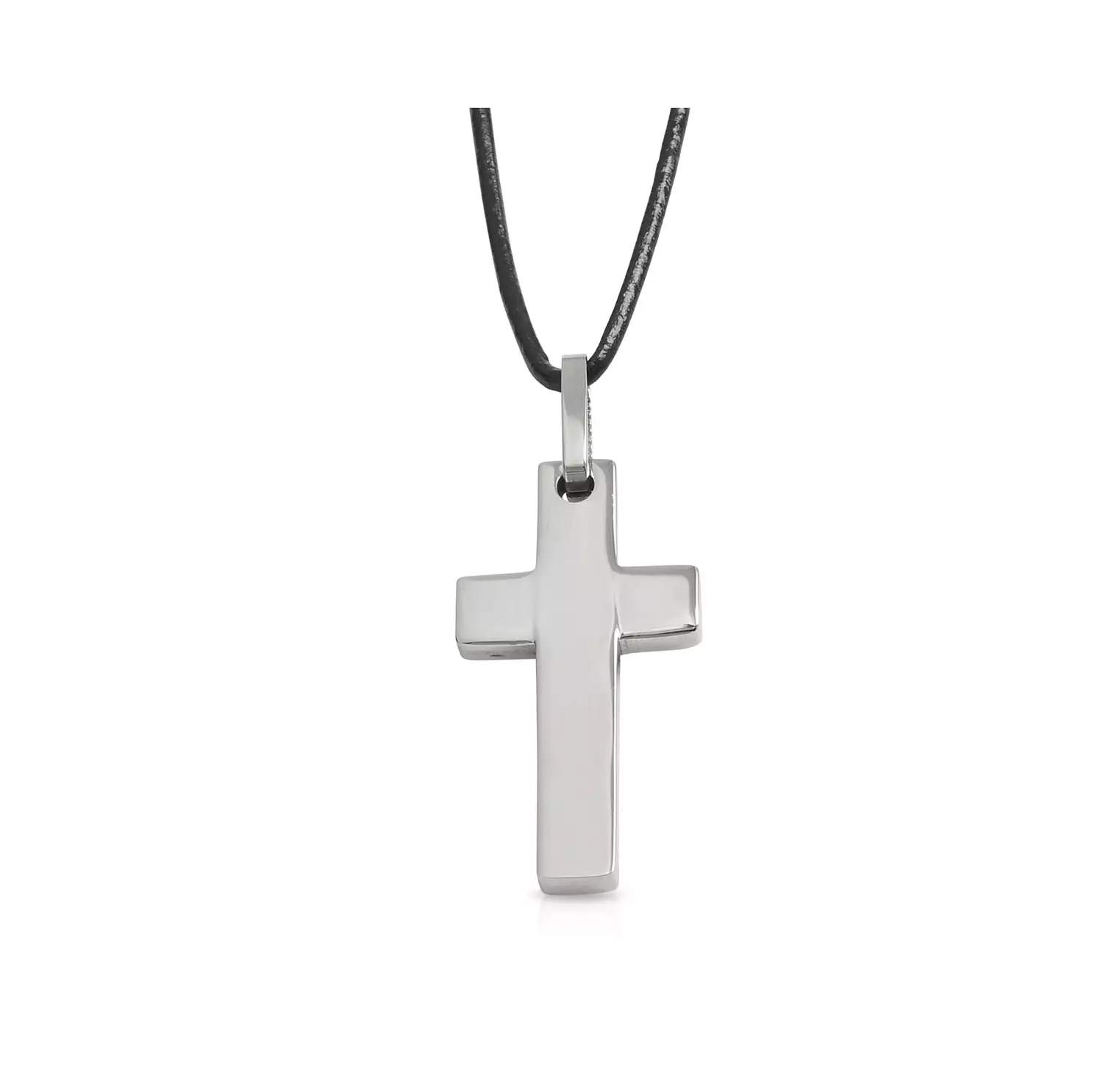 High Polished Cross Pendant on Leather Cord