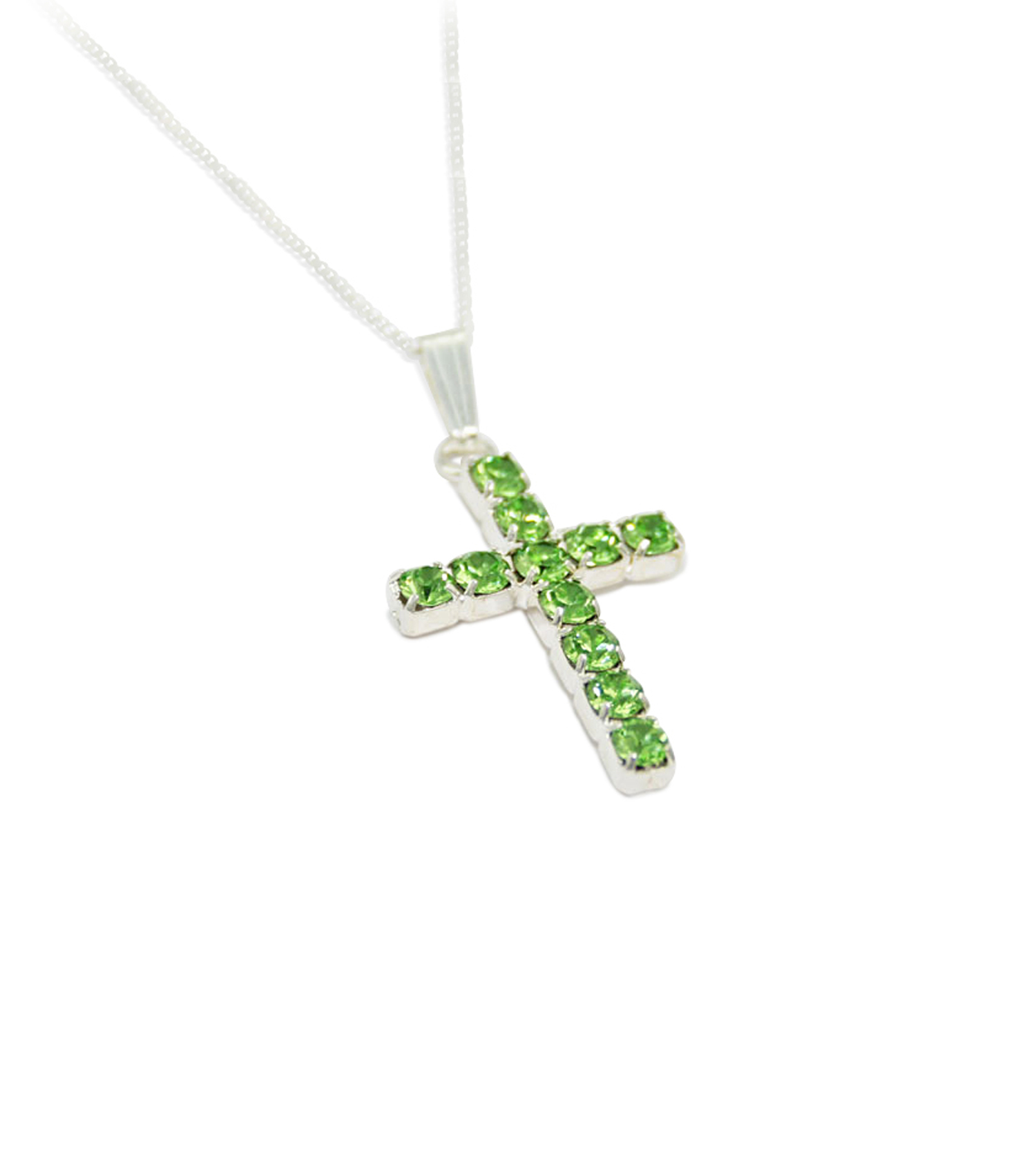 Sterling Silver Cross Pendant with 3mm April Swarovski Crystal 1 3/8 x 3/4  inches with Heavy Curb Chain - Walmart.com