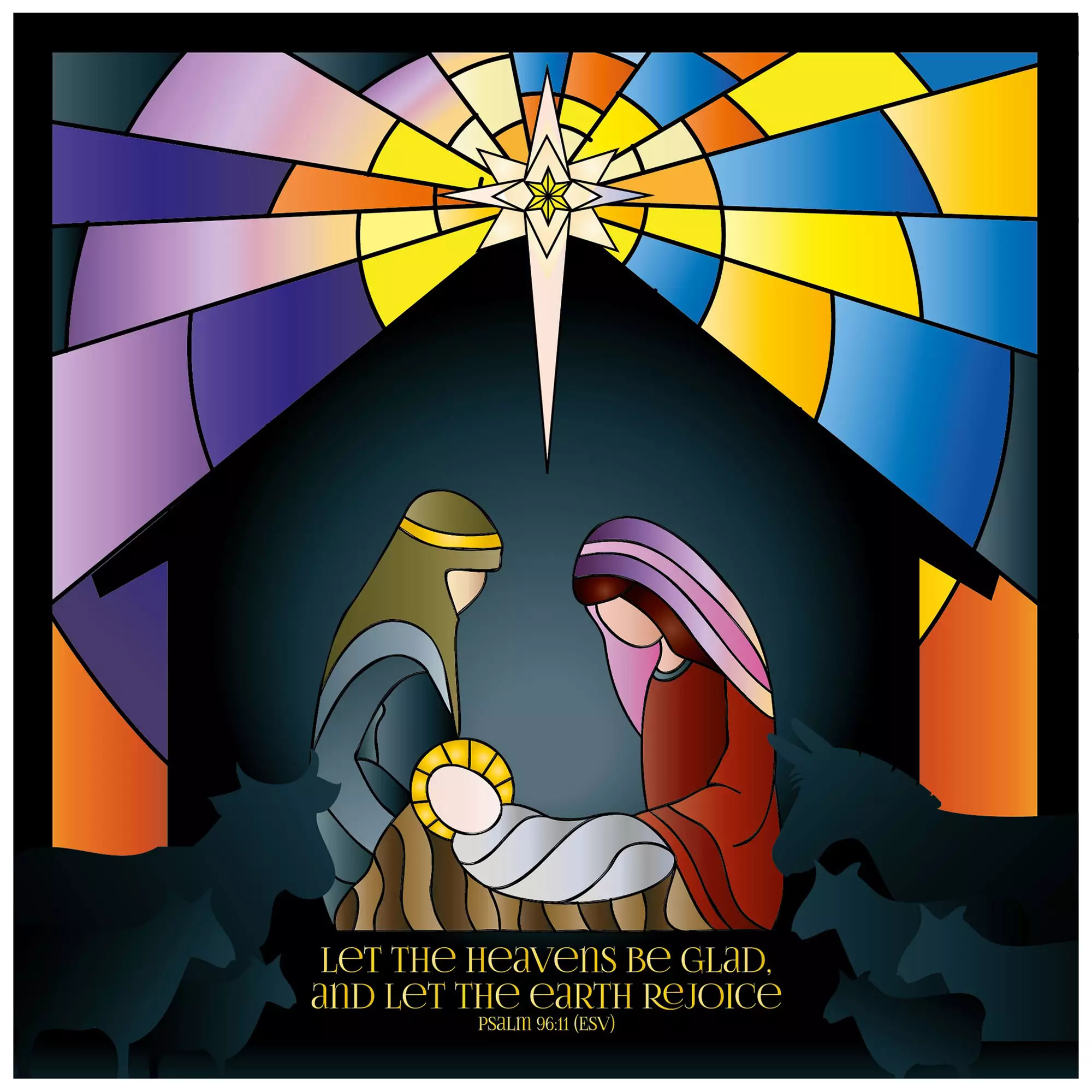 Stained Glass Stable Christmas Card (Pack of 10)