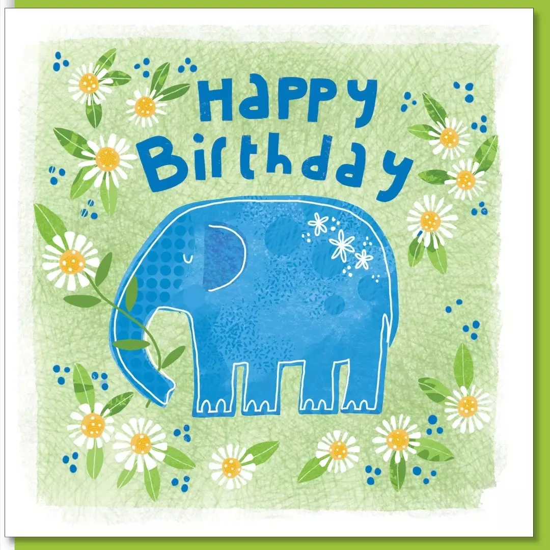 Birthday elephant & daisies Greetings Card