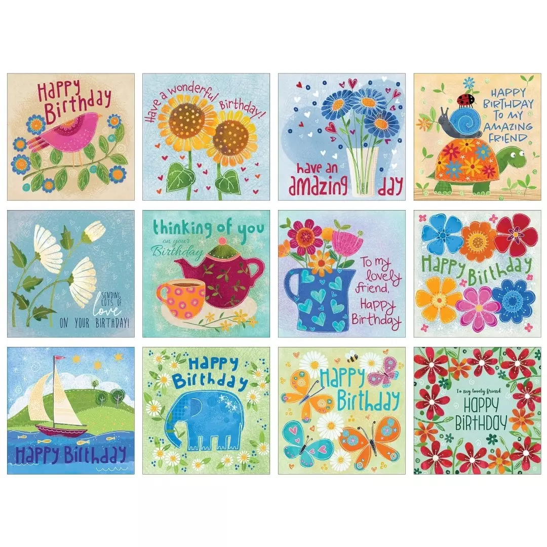 Eco-friendly birthday cards pack, pack of 12
