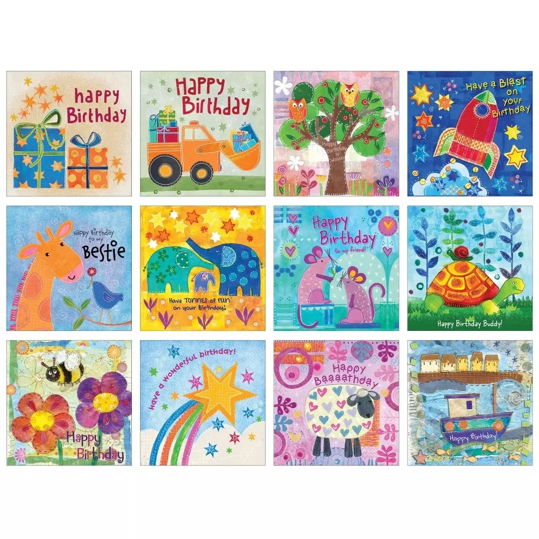 Eco-friendly Children's birthday cards pack, pack of 12