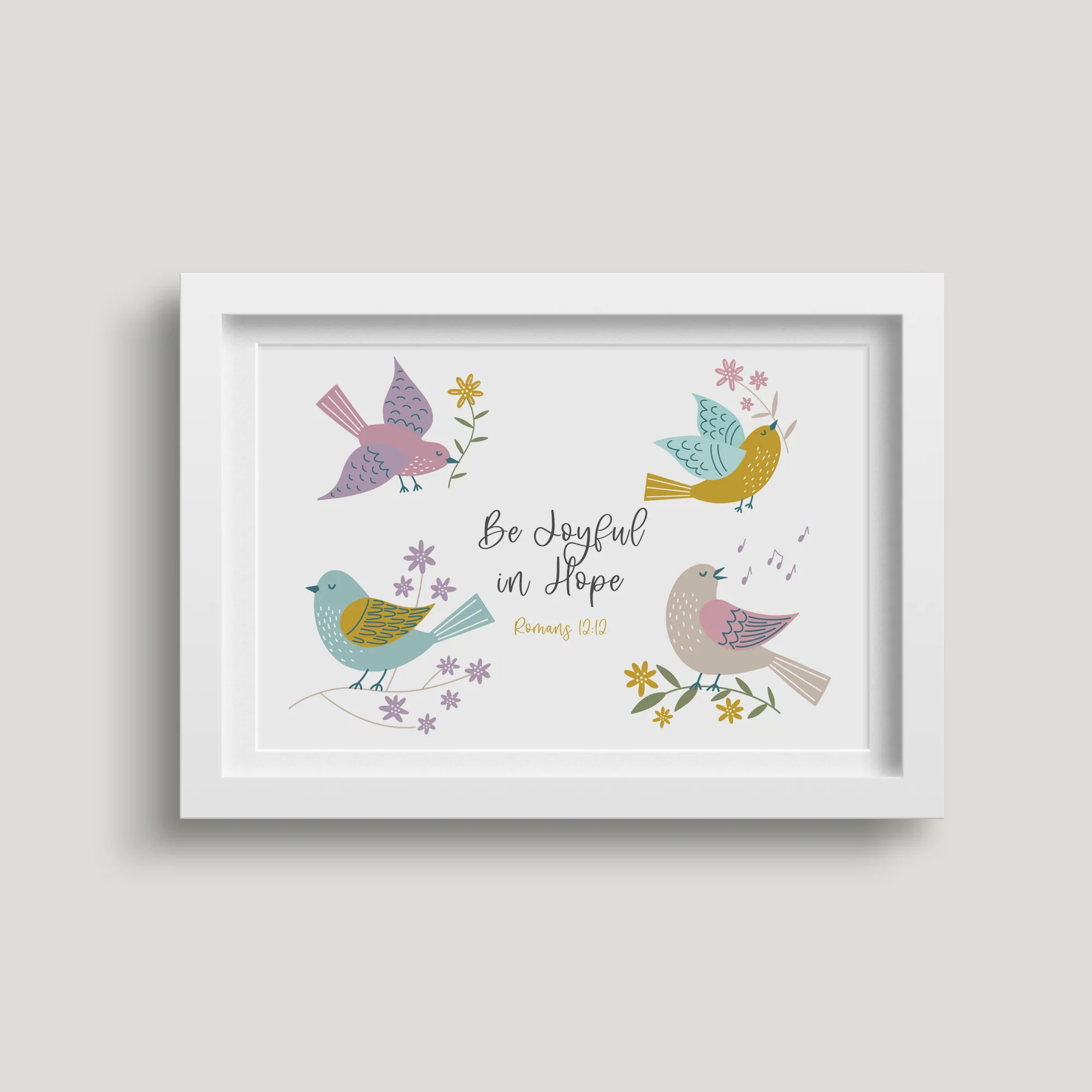 'Be Joyful in Hope' (Birds of Joy) 7x5 White Framed Print