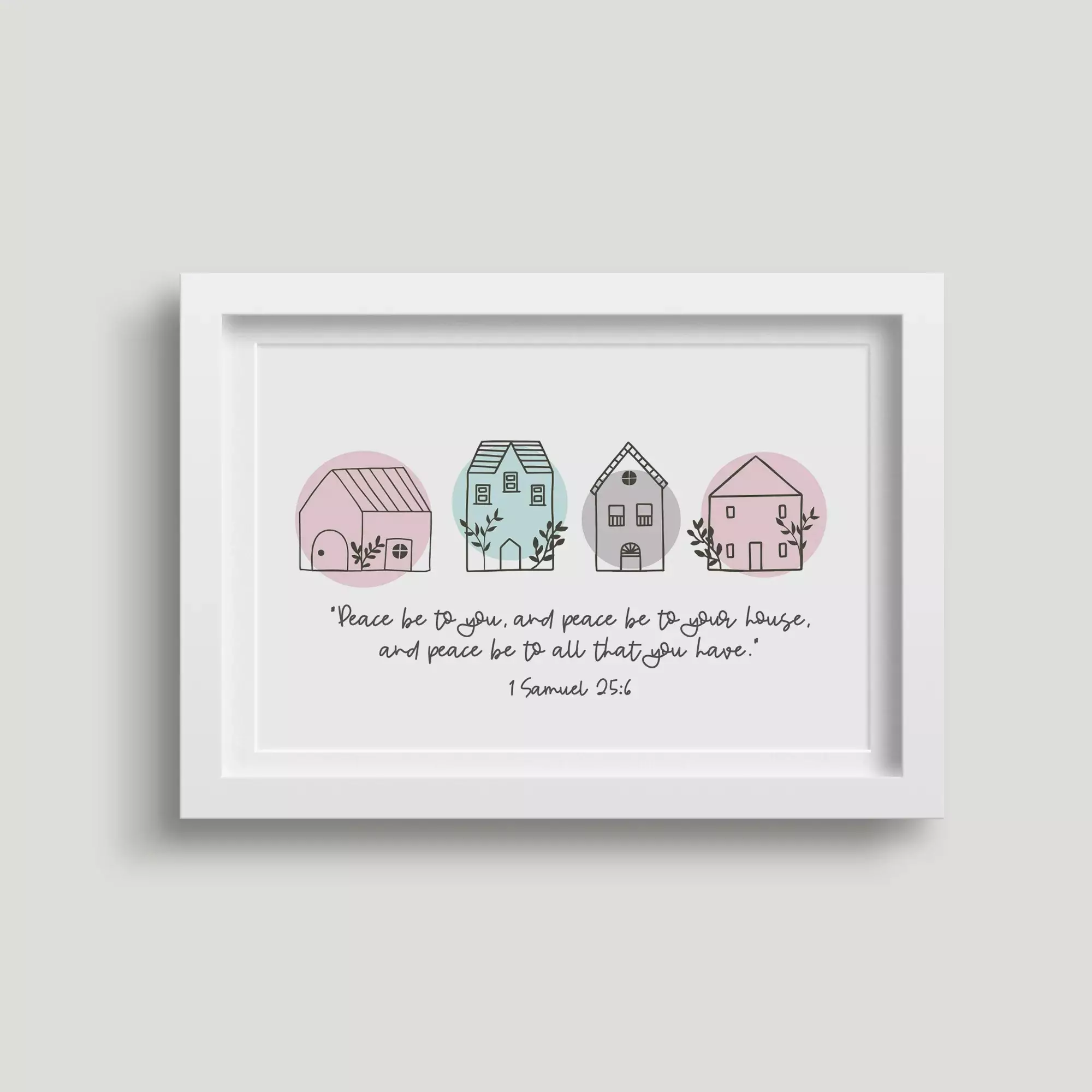 'Peace Be To Your House' (Scandi Home) 7x5 White Framed Print