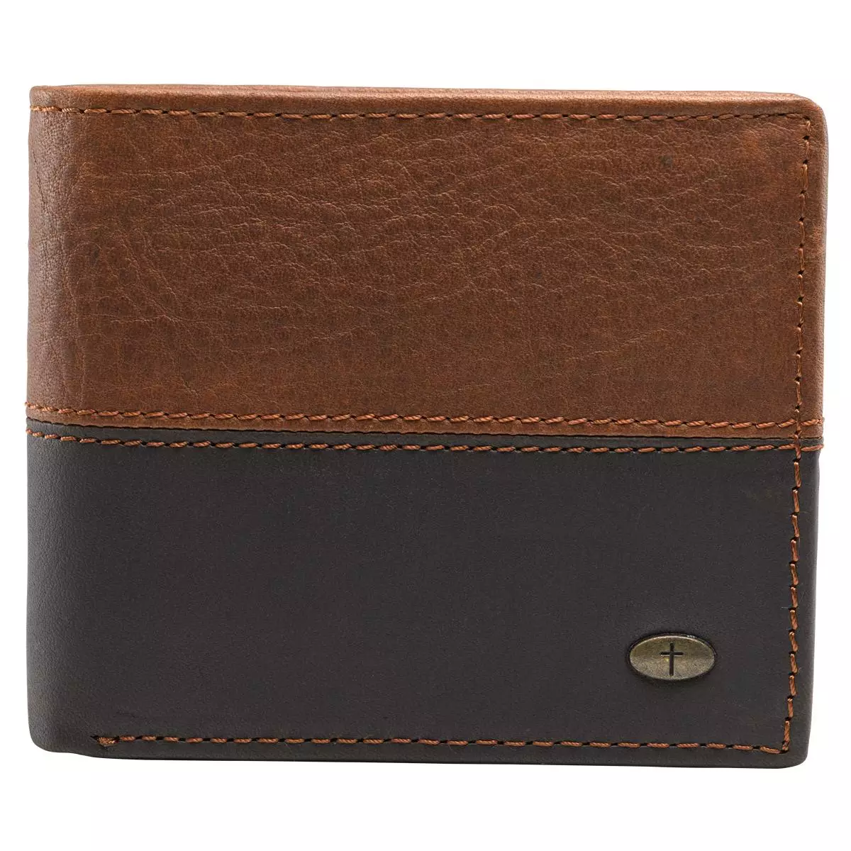 Two-Tone Genuine Leather Wallet with Cross Stud