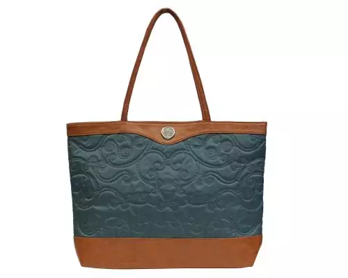Embroidered Micro-Fiber Teal Tote