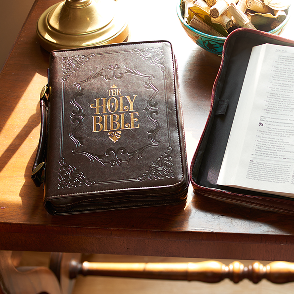 The Holy Bible Dark Brown Faux Leather Classic Bible Cover 