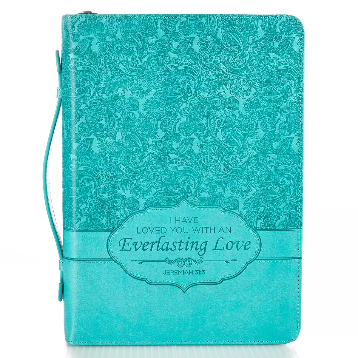 Large Everlasting Love Turquoise Faux Leather Bible Cover - Jeremiah 31:3