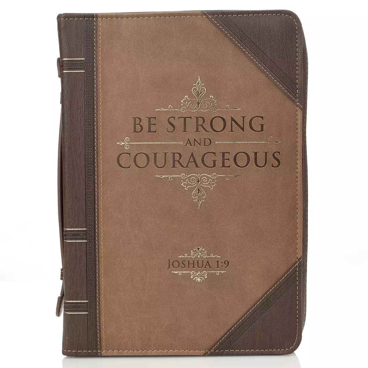 Medium Antique "Be Strong & Courageous" Bible Cover - Joshua 1:9