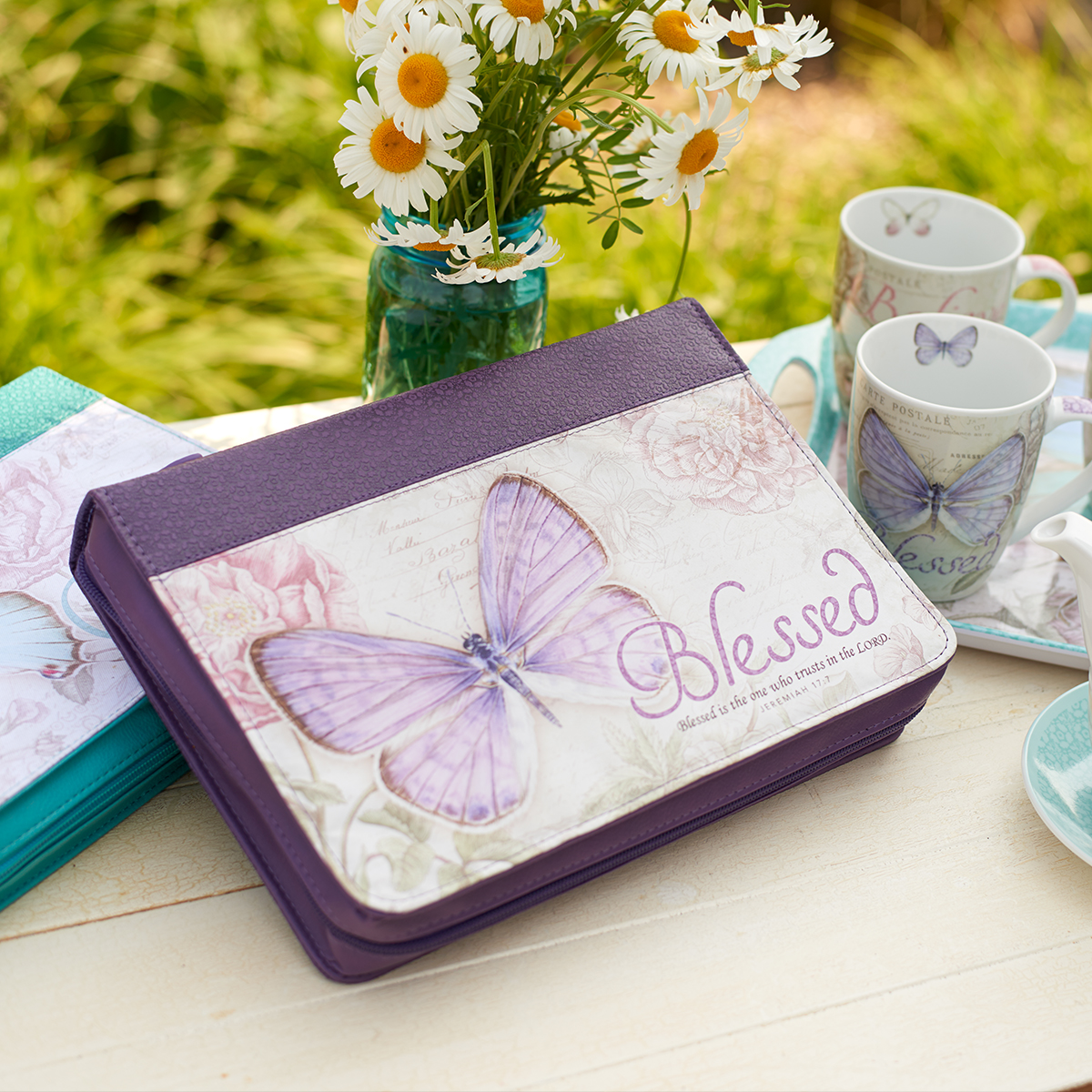 Tazza Da Colazione In Ceramica "Blessed" Con Farfalla Lilla E Versetto Geremia 17:7 - 13 Oz, Regalo Idea Confezionata