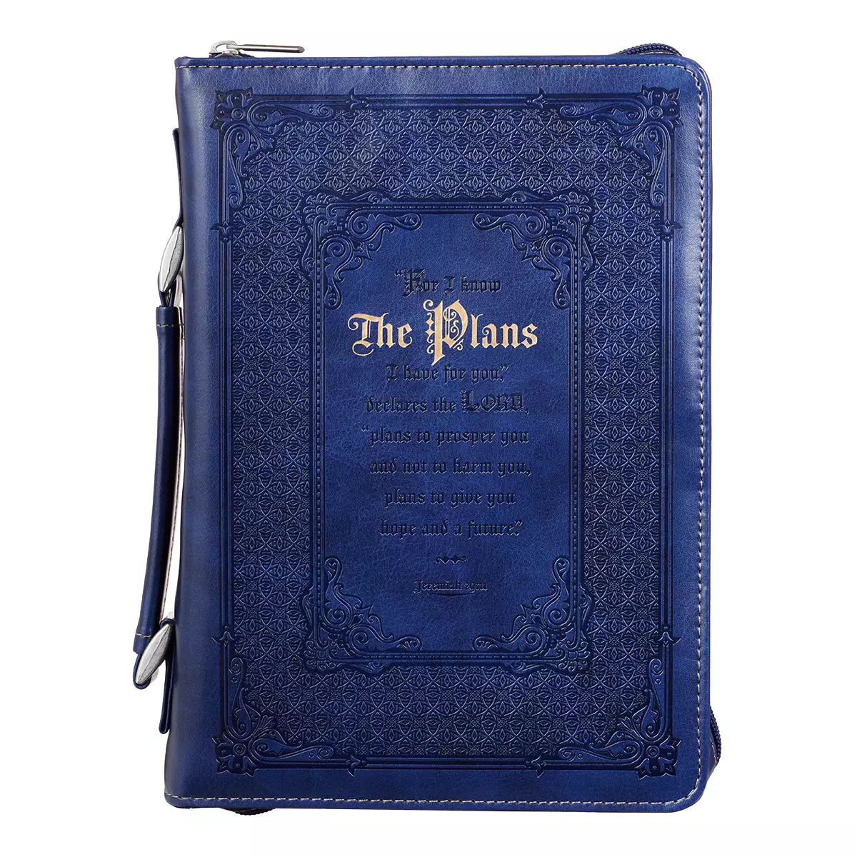 Large The Plans Dark Blue Faux Leather Classic Bible Cover - Jeremiah 29:11