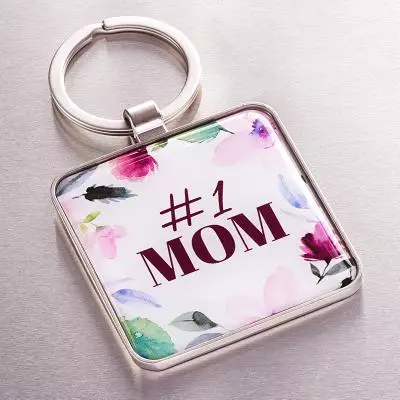 Number One Mom Proverbs 31:29 Pink Flower Keychain for Mothers Bible Verse Faith Split Metal Ring Keyring, Metal/Epoxy