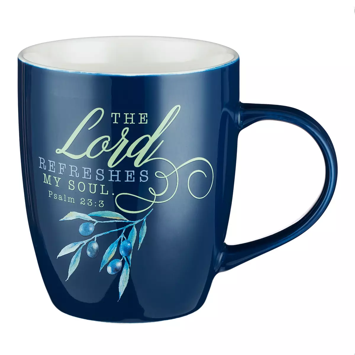 Mug White/Navy Berries The Lord Refreshes My Soul Ps. 23:3