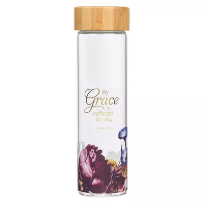Water Bottle Glass w/ Sleeve My Grace is Sufficient 2 Cor. 12:9