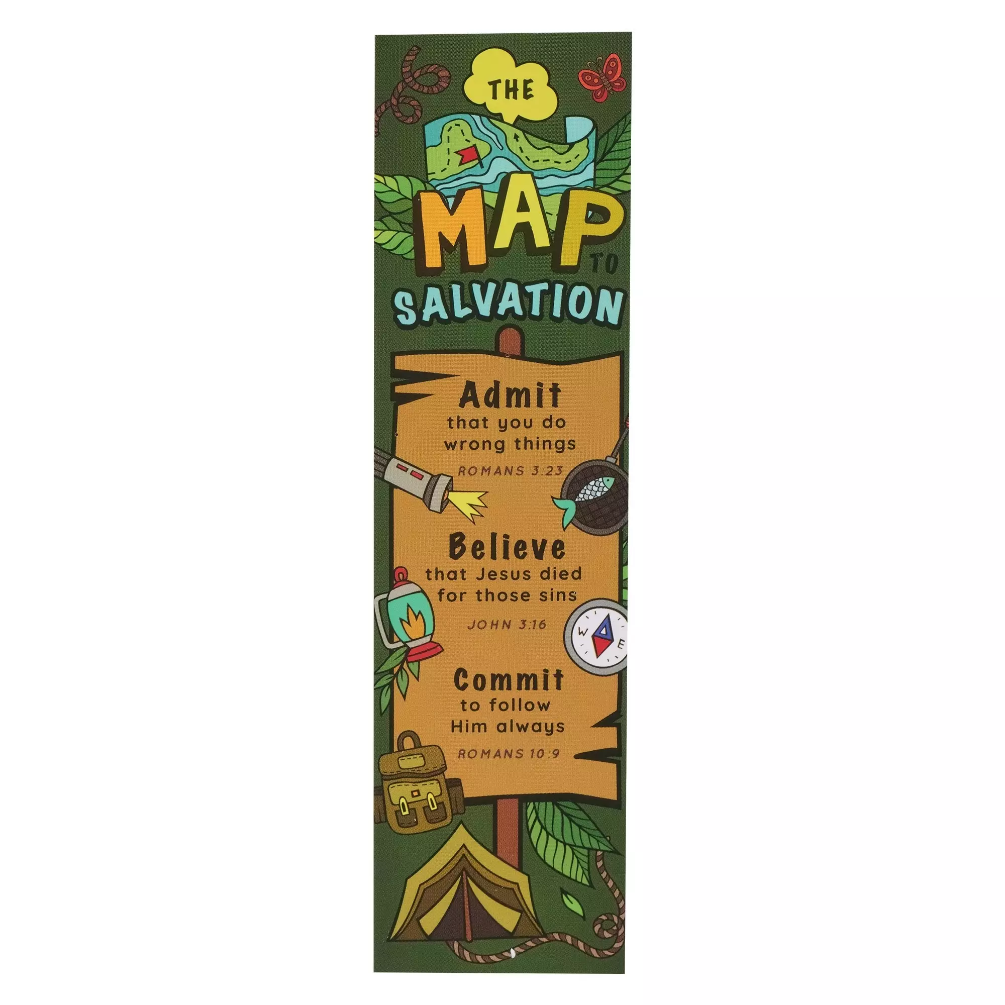 Bookmark-Green Map to Salvation Rom. 10:9 (Pack Of 10)