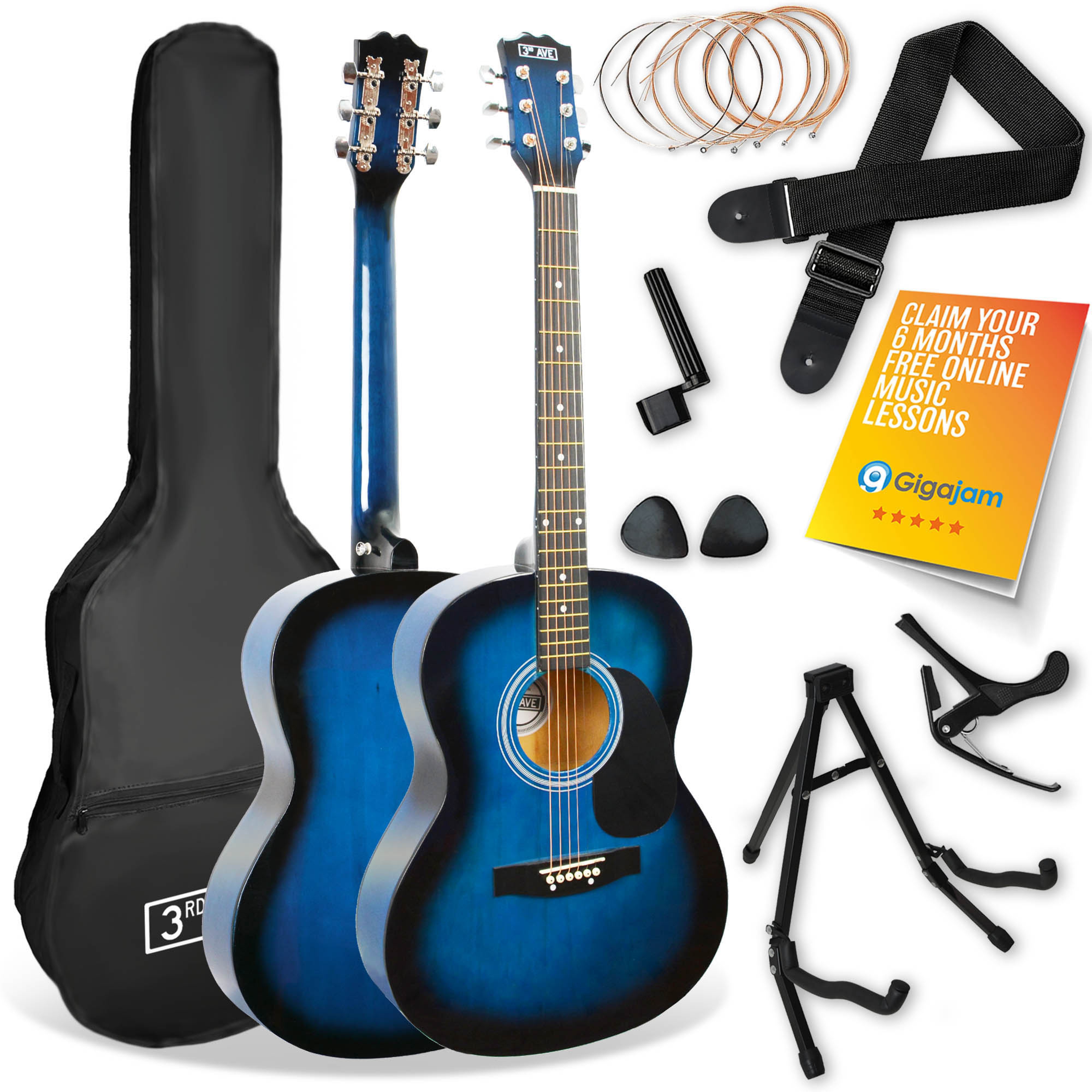 3rd Avenue Acoustic Guitar Premium Pack - Sunburst: Free