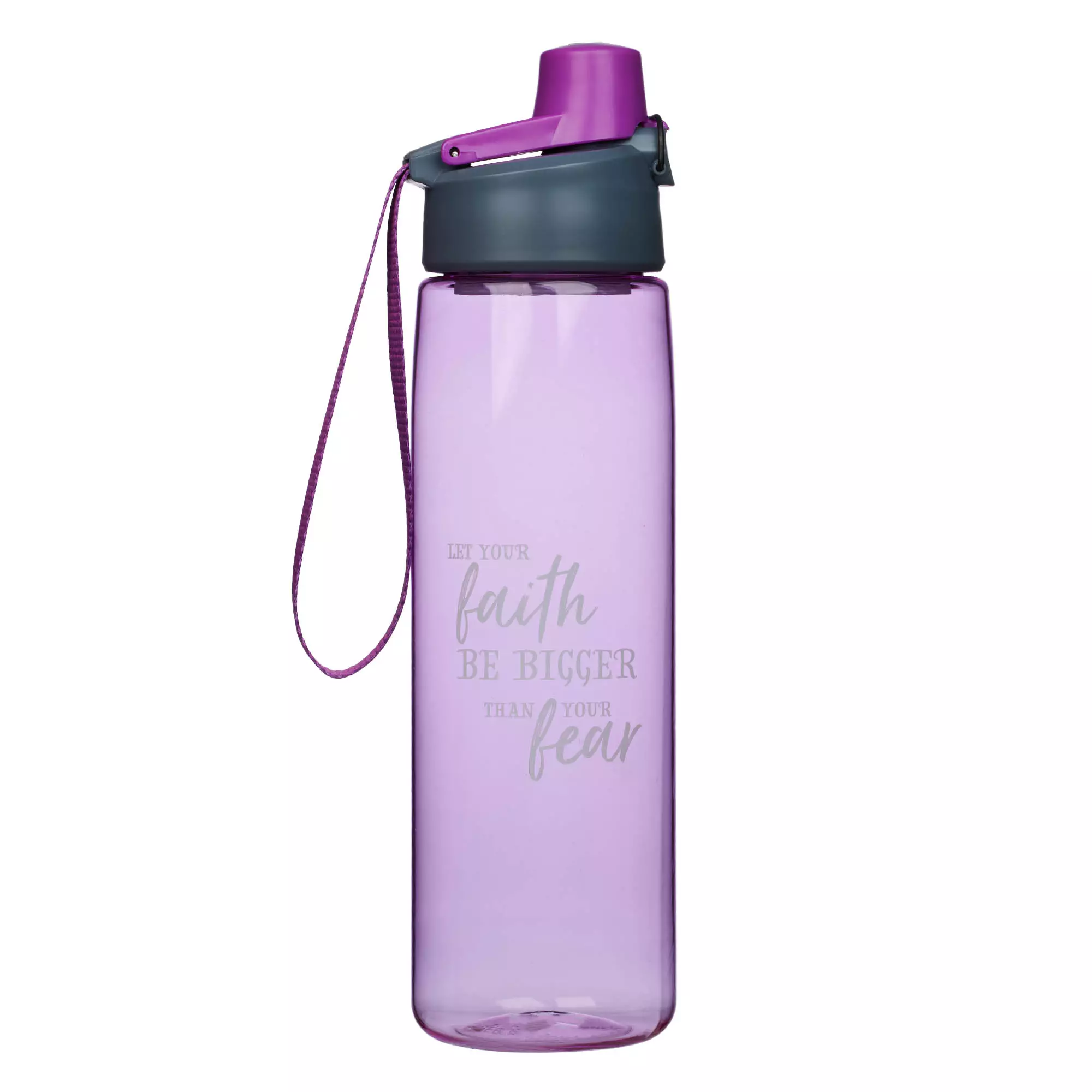 Faith Bigger Than Fear Plastic Water Bottle in Purple