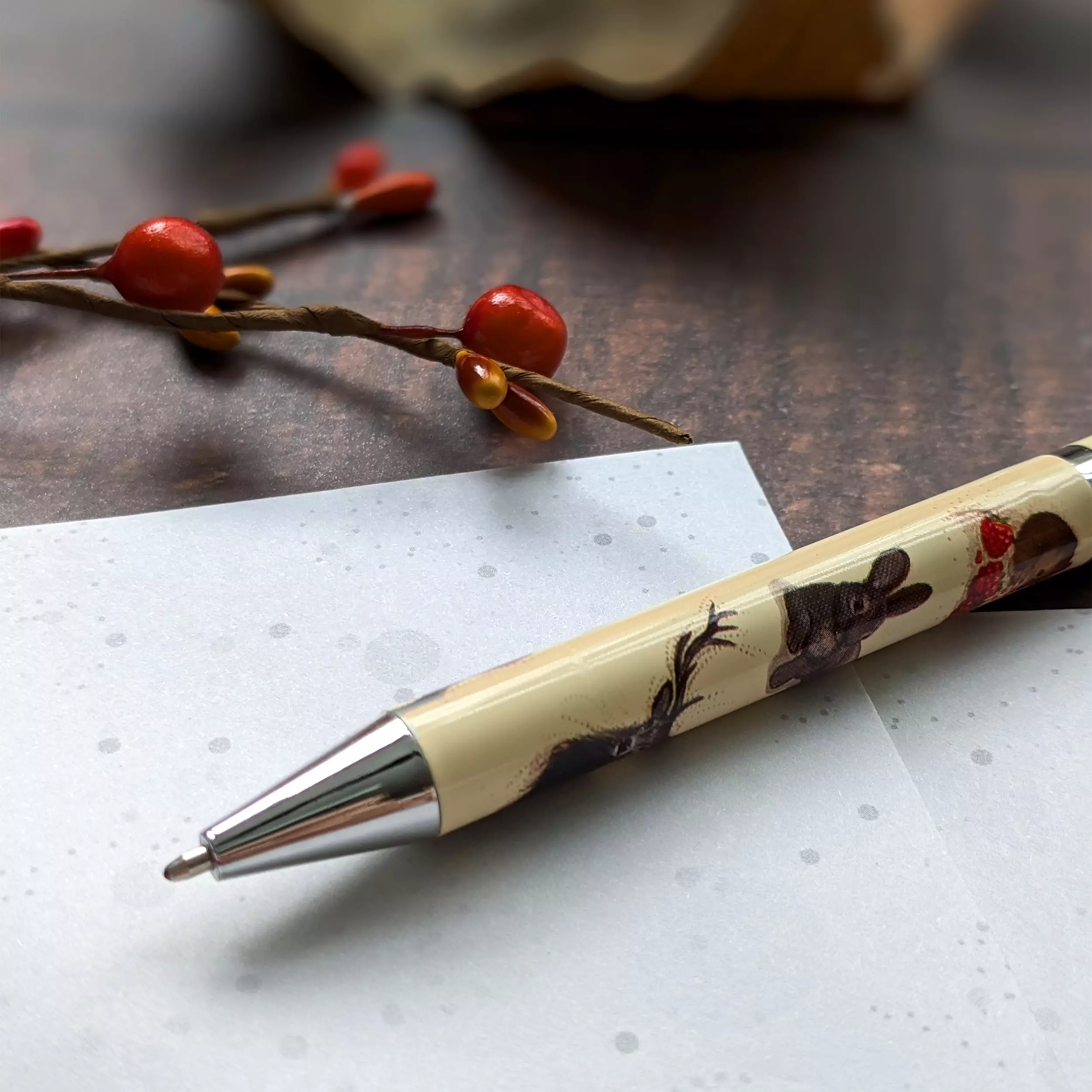 Robert Frederick Countryside Ballpoint Pen - Patricia MacCarthy Artwork, Gift Box, Black Ink, Silver Trim