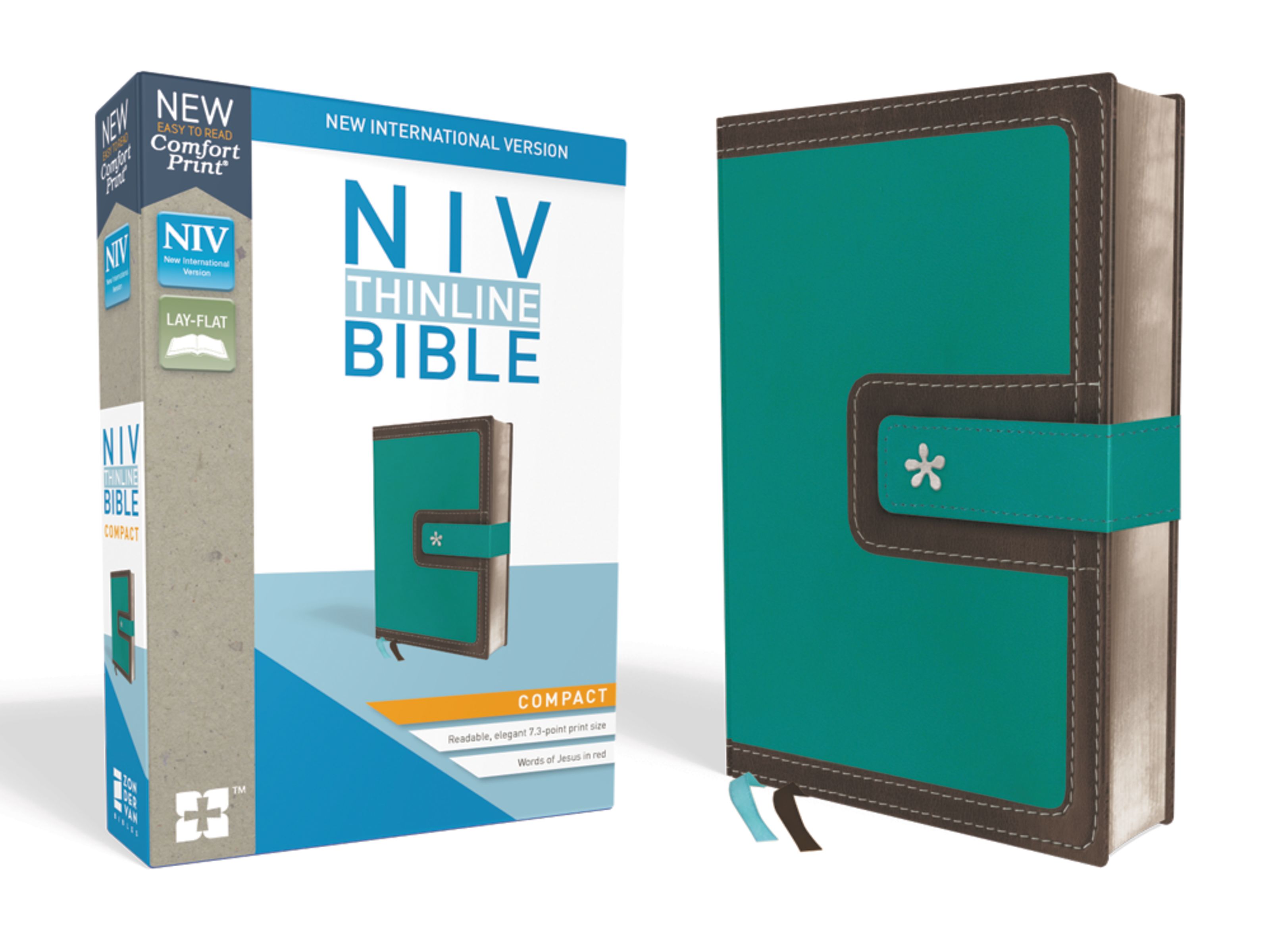 NIV, Thinline Bible, Compact, Imitation Leather, Blue/Brown, Red Letter