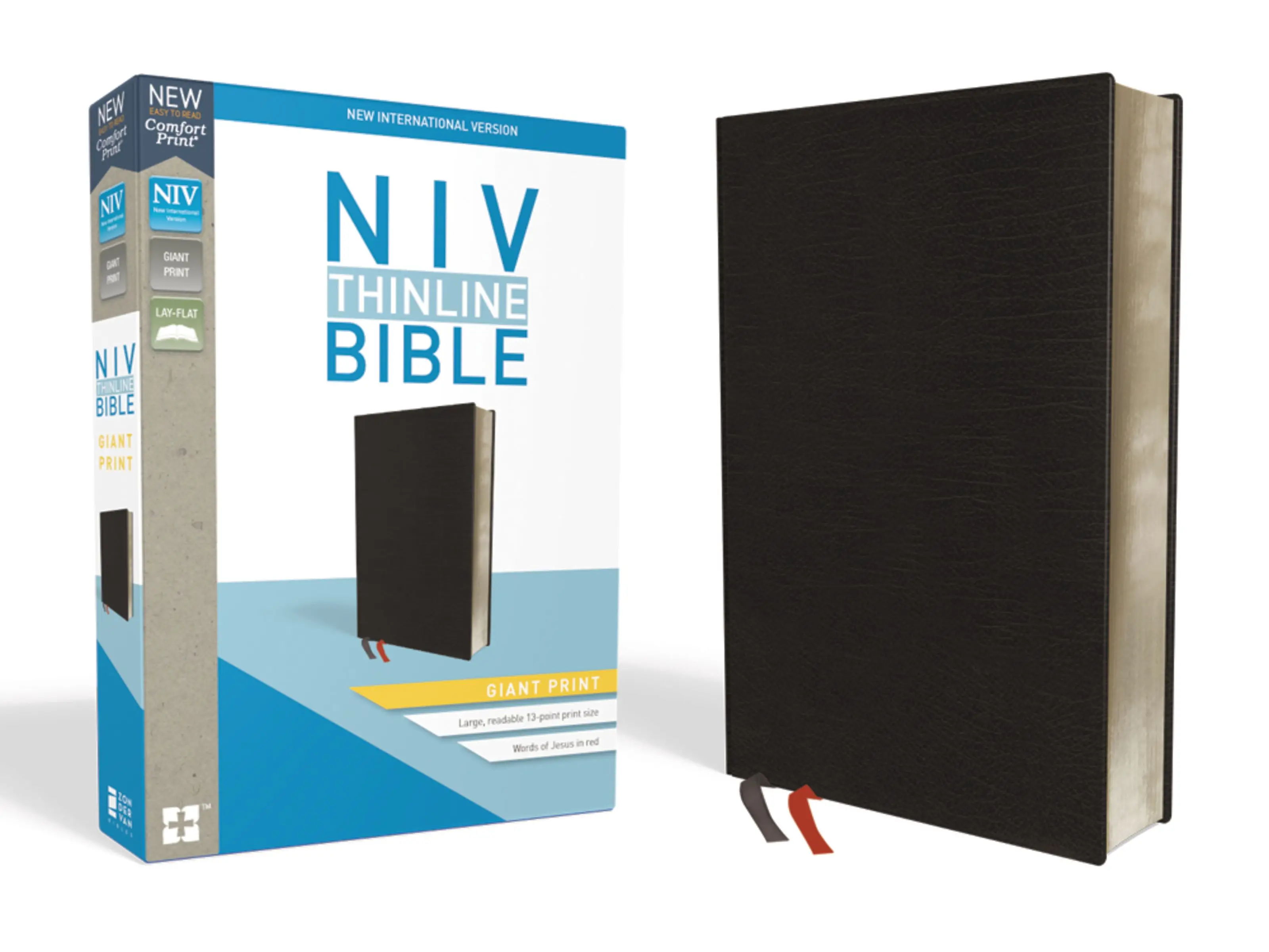 NIV, Thinline Bible, Giant Print, Bonded Leather, Black, Red Letter Edition